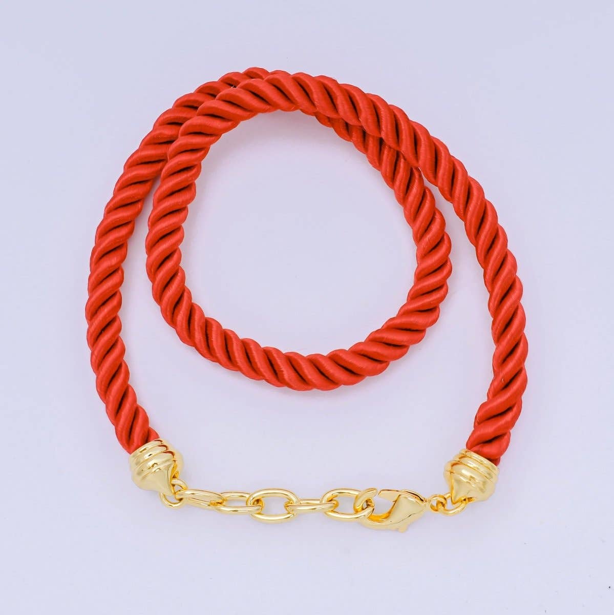 24K Gold Filled Red, Blue, Pink, Beige Twisted Braided Cord Chain Necklace | WA-2440 ~ WA-3830: Dark Blue / 16.3 Inches