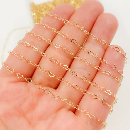 A35F/SPGF. 14K Gold Filled Flat Heart Link Chain: 1 Ft. / 3.1mm-4mm / Heart