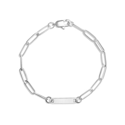 Stainless Steel Engravable Paperclip Bar Bracelet: Gold