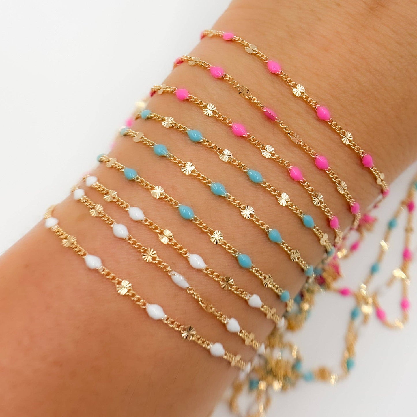 Permanent Jewelry 14K Gold Filled Enamel Marina Link Chains: White / 1.1mm-2mm / Marina