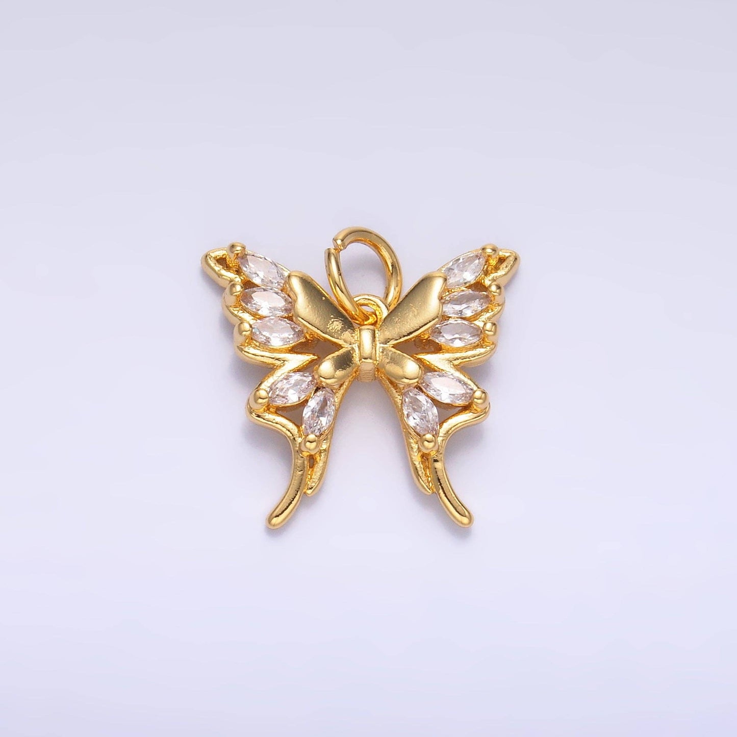 24K Gold Filled Marquise CZ Butterfly Charm in Gold & Silver | C020: Silver