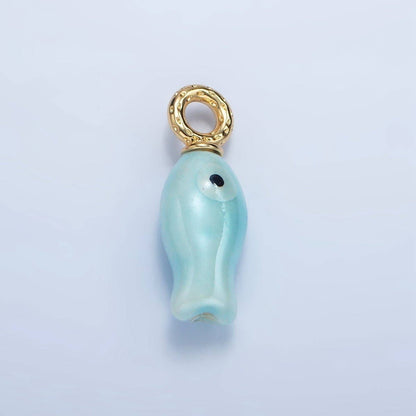 24K Gold Filled 30mm Enamel Fish Sea Animal Ceramic Drop Charm | X794 - X801: White