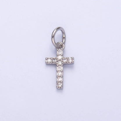 24K Gold Filled Micro Paved CZ Religious Cross Charm in Gold & Silver | N006: SILVER