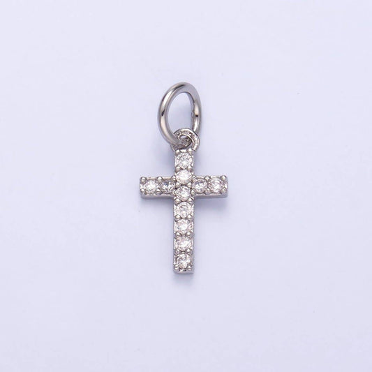 24K Gold Filled Micro Paved CZ Religious Cross Charm in Gold & Silver | N006: SILVER