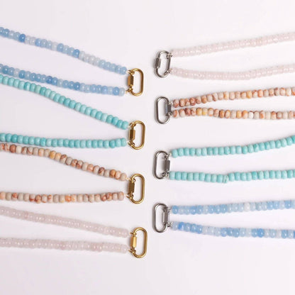 Stainless Steel Turquoise Chunky Bead Carabiner Necklace: Stainless