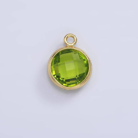 9mm Round BIRTHSTONE Cubic Zirconia Circle Gold Charm Add on Component For Jewelry Making | N-1209 N-1210: Olive