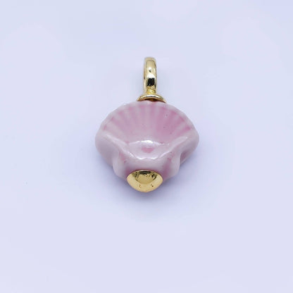 24K Gold Filled 12mm Handmade Ceramic Clam Seashell Charm | AF1577 - 1582: Pink