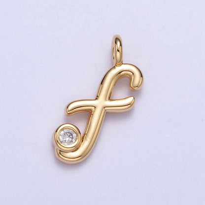 Gold Initial Alphabet Lower Case Cursive Letter Clear CZ Personalized Charm | A-507-A-519: Letter S