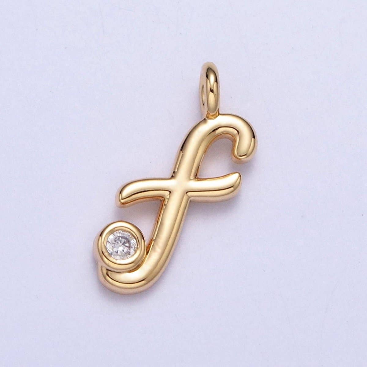 Gold Initial Alphabet Lower Case Cursive Letter Clear CZ Personalized Charm | A-507-A-519: Letter M