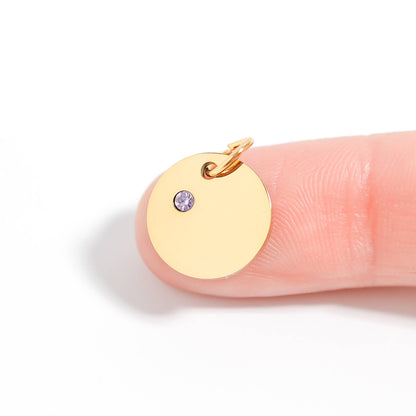 18K Gold PVD Blank Engravable Circle Birthstone Charm: January/Garnet