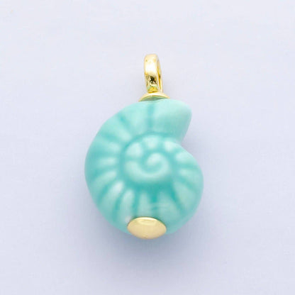 24K Gold Filled Nature Floral Mushroom Pet Sea Sell Ceramic Drop Charm: 21 Pink House