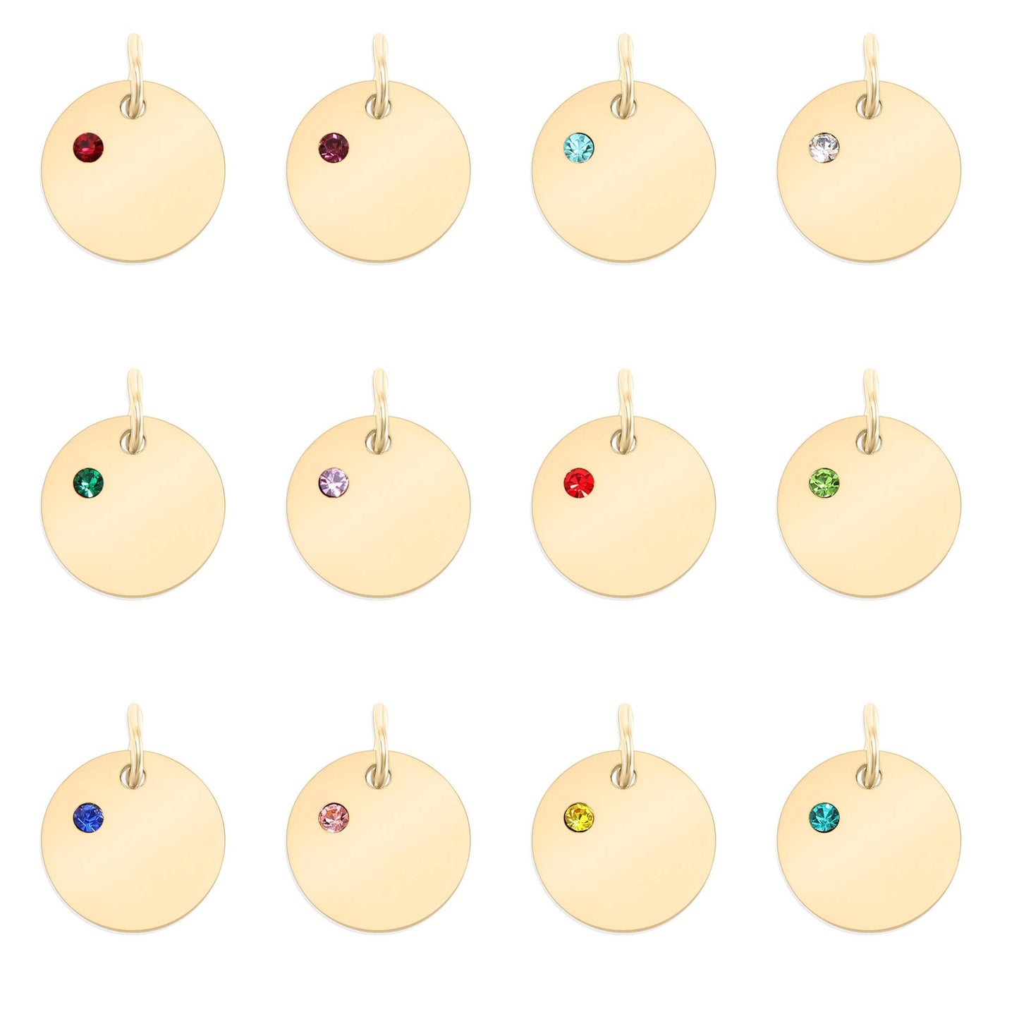 18K Gold PVD Blank Engravable Circle Birthstone Charm: January/Garnet