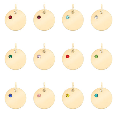 18K Gold PVD Blank Engravable Circle Birthstone Charm: January/Garnet