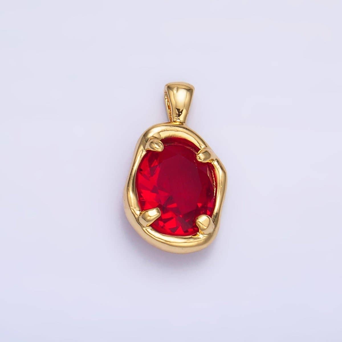 16K Gold Filled Clear, Red, Blue CZ Molten Bezel Pendant | H054 AA1312: Clear