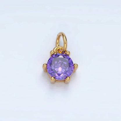 24K Gold Filled 8mm Round CZ Birthstone Personalized Charm | AG871 - AG876: December - Zircon