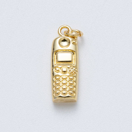 14K Gold Filled 21mm Minimalist Cordless Mobile Phone 3D Multidimensional Charm | Charms-00037