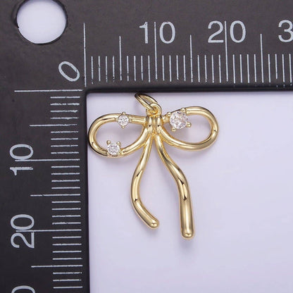 14K Gold Filled CZ Coquette Ribbon Tied Bow Charm | W539
