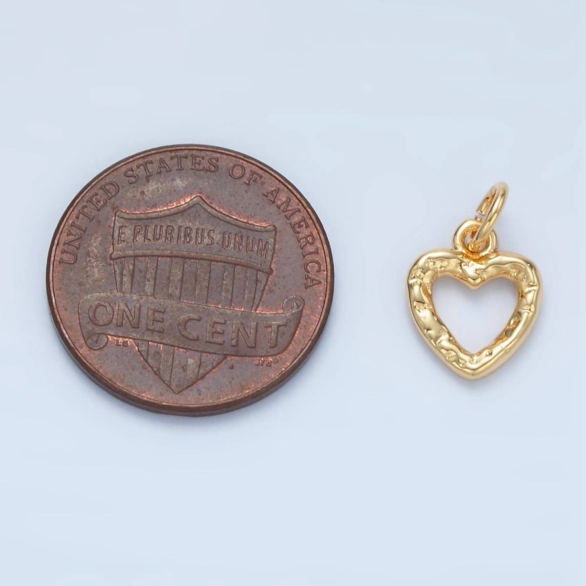 24K Gold Filled Hammered Heart Open Mini Charm in Gold & Silver | D743: Silver