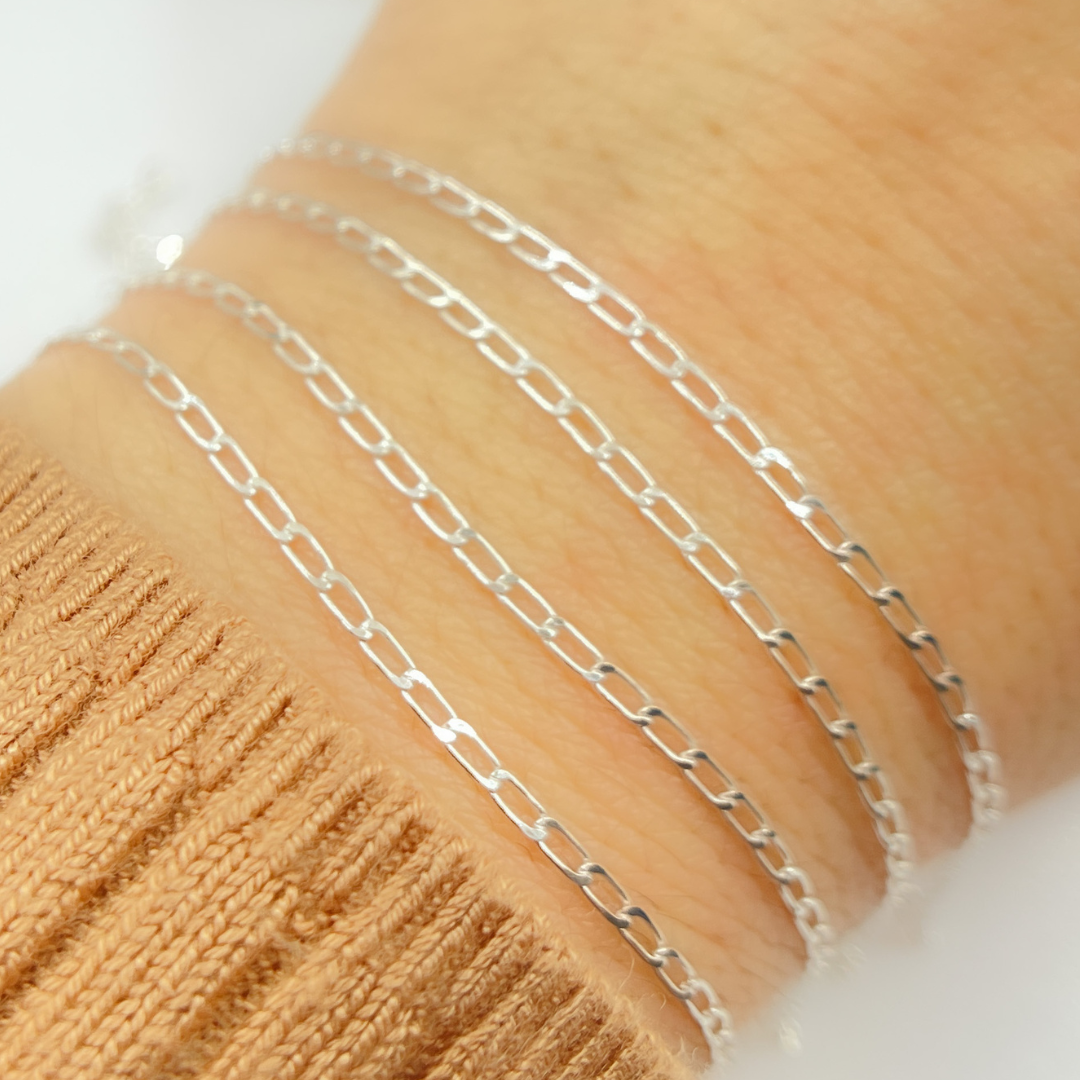 Permanent  Jewelry Sterling Silver Flat Paperclip Link Chain: 7in / 2.1mm-3mm / Cable