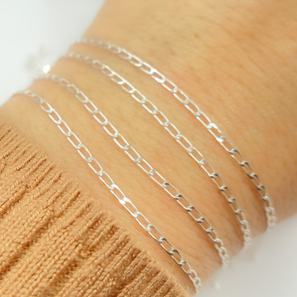 Permanent  Jewelry Sterling Silver Flat Paperclip Link Chain: 7in / 2.1mm-3mm / Cable