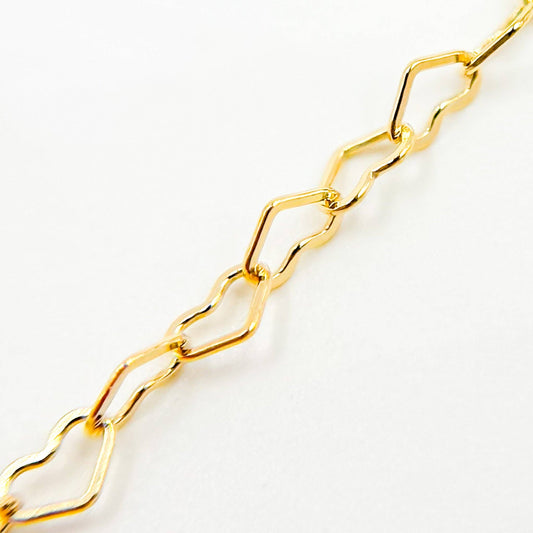 A35F/SPGF. 14K Gold Filled Flat Heart Link Chain: 1 Ft. / 3.1mm-4mm / Heart