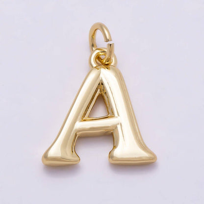 16K Gold Filled 14mm Minimalist Molten Alphabet Initial Letter Charm | Charms-00908 ~ Charms-00933: Letter A