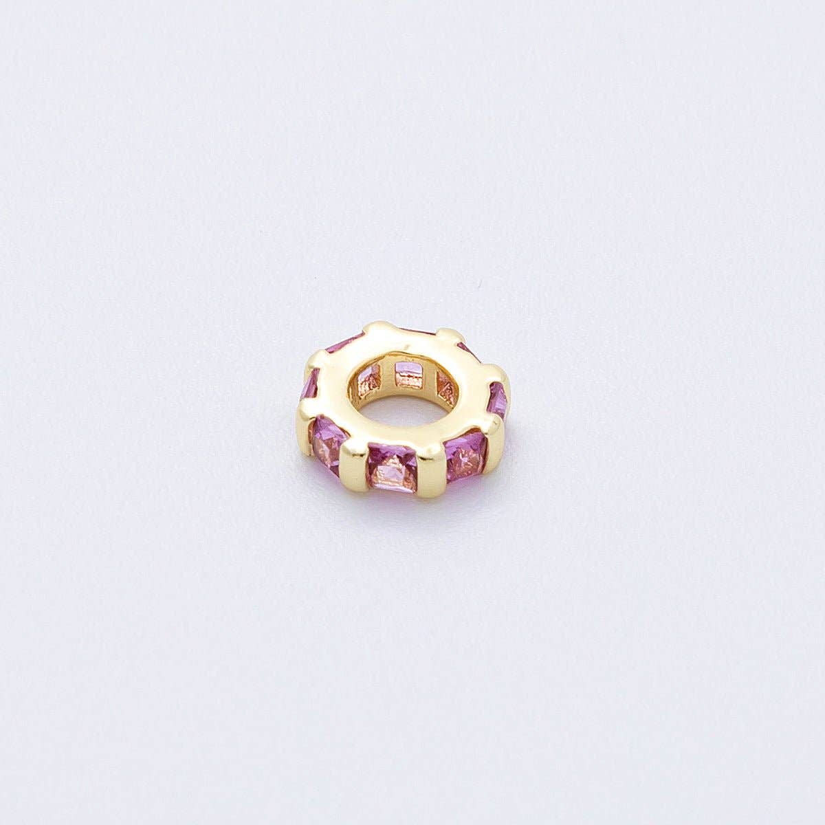 16K Gold Filled 8mm Personalized Birthstone Micro Paved Round CZ Rondelle Spacer Bead | Beads-00152 ~ Beads-00163: October - Pink Tourmaline