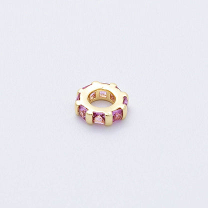 16K Gold Filled 8mm Personalized Birthstone Micro Paved Round CZ Rondelle Spacer Bead | Beads-00152 ~ Beads-00163: October - Pink Tourmaline
