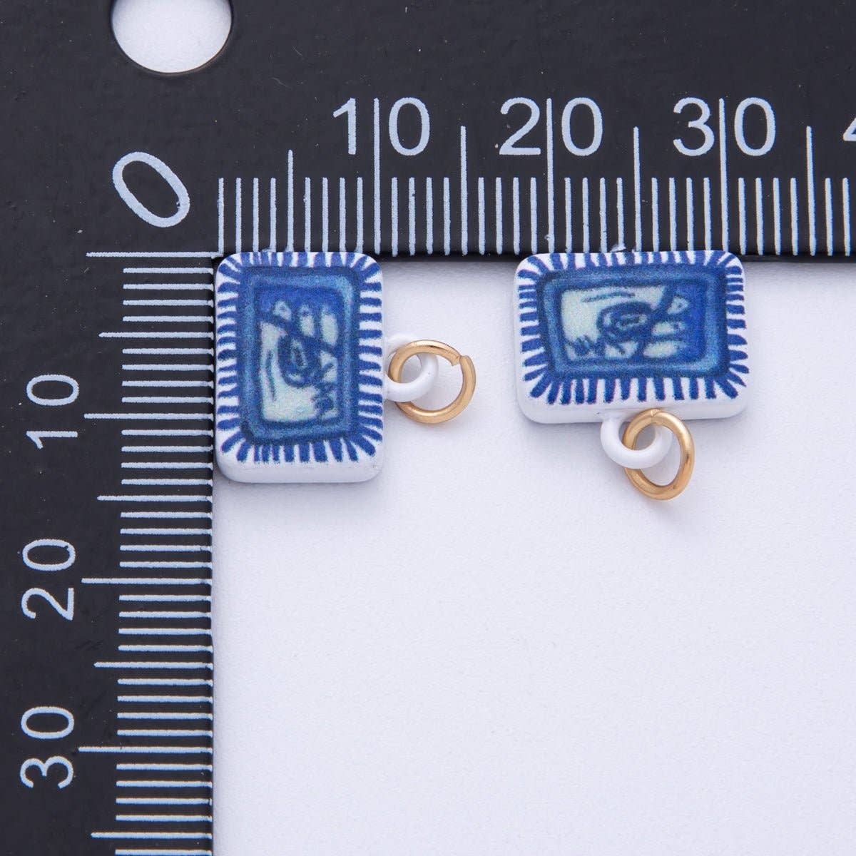 18K Gold Filled 13mm Blue-White Fish Sardine Tin Can Rectangle Charm | AF1610
