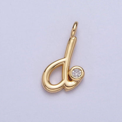 Gold Initial Alphabet Lower Case Cursive Letter Clear CZ Personalized Charm | A-507-A-519: Letter M
