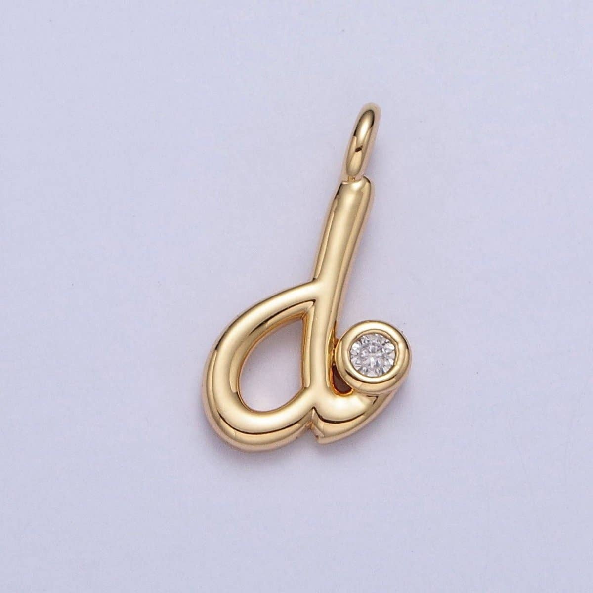Gold Initial Alphabet Lower Case Cursive Letter Clear CZ Personalized Charm | A-507-A-519: Letter K