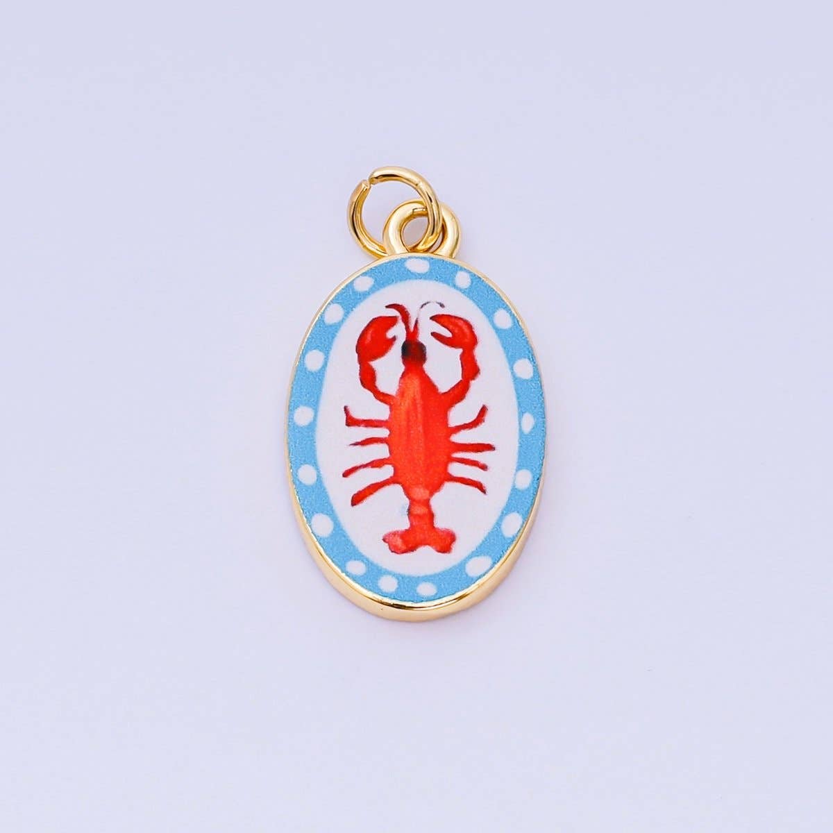 24K Gold Filled 23mm Enamel Art Oval Spring Holiday Charm in Flower, Butterfly, & Nature | AH-544 AH-545, AJ-513, AJ-514, AJ-520, AJ-528 - AJ530, AJ-532 - AJ-535, AJ-539 AJ-540, AJ-544 AJ-545, AJ-547: 6. Blue Lemon