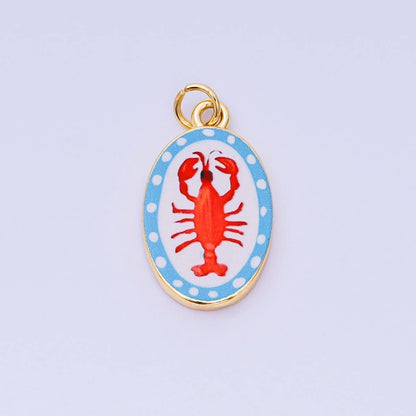 24K Gold Filled 23mm Enamel Art Oval Spring Holiday Charm in Flower, Butterfly, & Nature | AH-544 AH-545, AJ-513, AJ-514, AJ-520, AJ-528 - AJ530, AJ-532 - AJ-535, AJ-539 AJ-540, AJ-544 AJ-545, AJ-547: 6. Blue Lemon