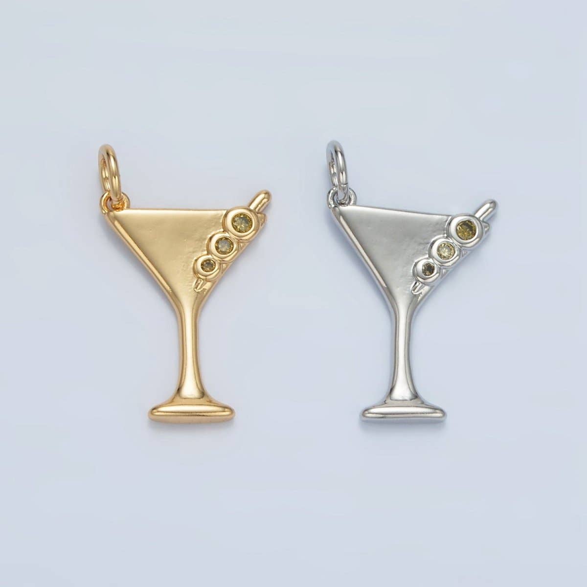 24K Gold Filled Martini Olive Alcohol Drink CZ Mini Charm in Gold & Silver | E311: Silver