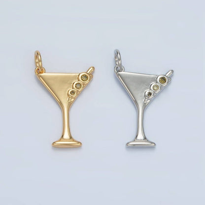 24K Gold Filled Martini Olive Alcohol Drink CZ Mini Charm in Gold & Silver | E311: Silver