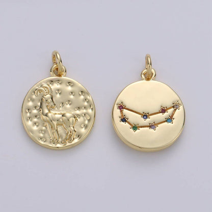 14K Gold Filled Zodiac Constellation Charms, Zodiac Symbol, Horoscope Charm, Gold Astrological Zodiac Signs, Double Sided Charm Pendant | A-A1707-A-A1712: Leo