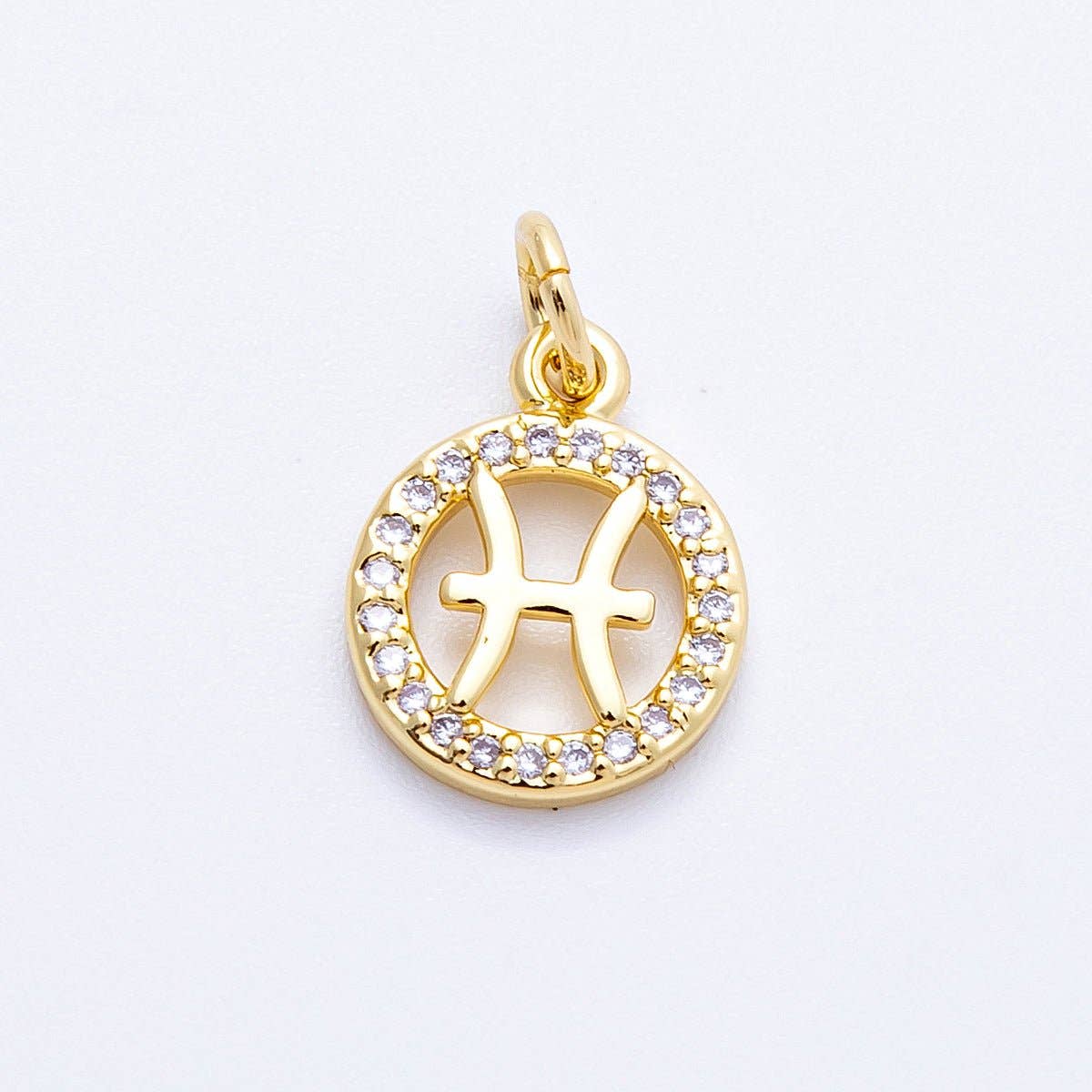 16K Gold Filled 13.5mm Micro Paved CZ Personalized Zodiac Sign Charm | Charms-00223 ~ Charms-00234: Zodiac Set