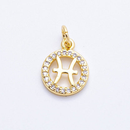 16K Gold Filled 13.5mm Micro Paved CZ Personalized Zodiac Sign Charm | Charms-00223 ~ Charms-00234: Zodiac Set