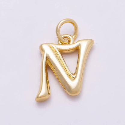 16K Gold Filled 14mm Minimalist Molten Alphabet Initial Letter Charm | Charms-00908 ~ Charms-00933: Letter A
