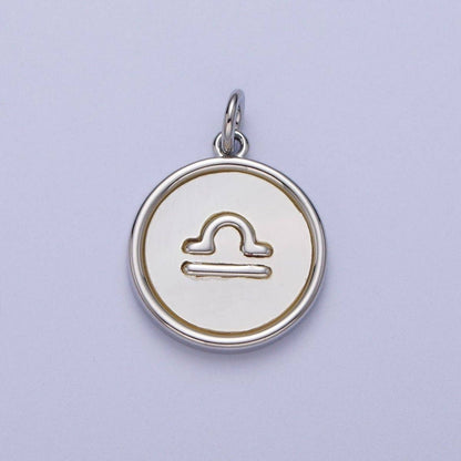 White Gold Filled Zodiac Signs Shell Pearl Round Coin Astrology Horoscope Silver Charm | A-A1731-A-A1736: Leo