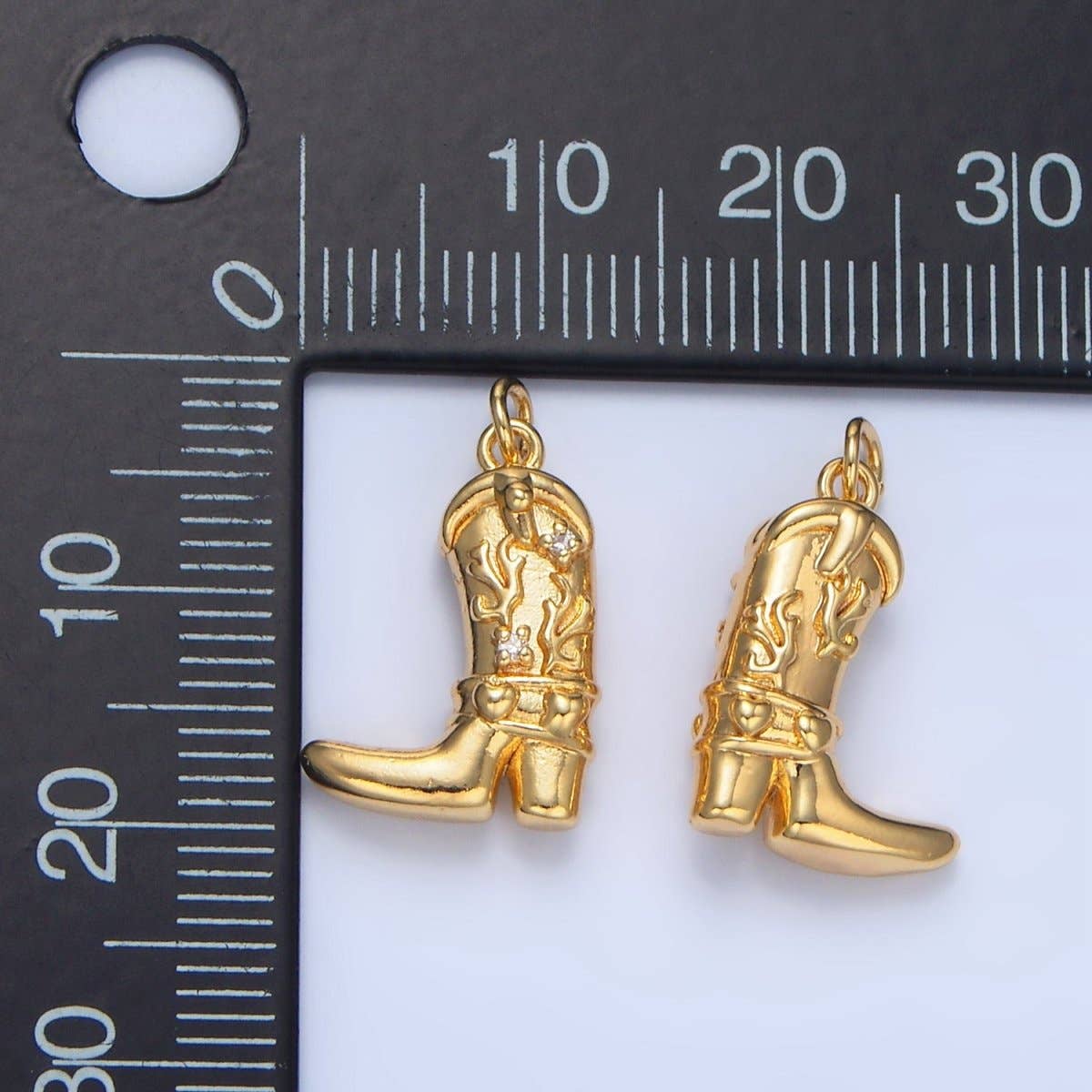 24K Gold Filled CZ Flaming Cowboy Boot Multidimensional Charm in Gold & Silver | X928: Silver