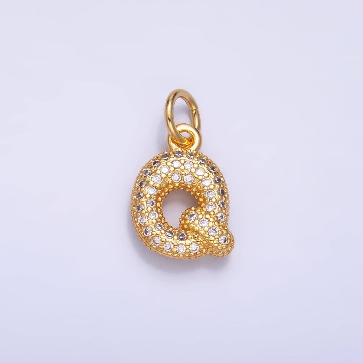 24K Gold Filled Micro Paved CZ Chubby Balloon Initial Letter Pendant | A015 - A027: Set