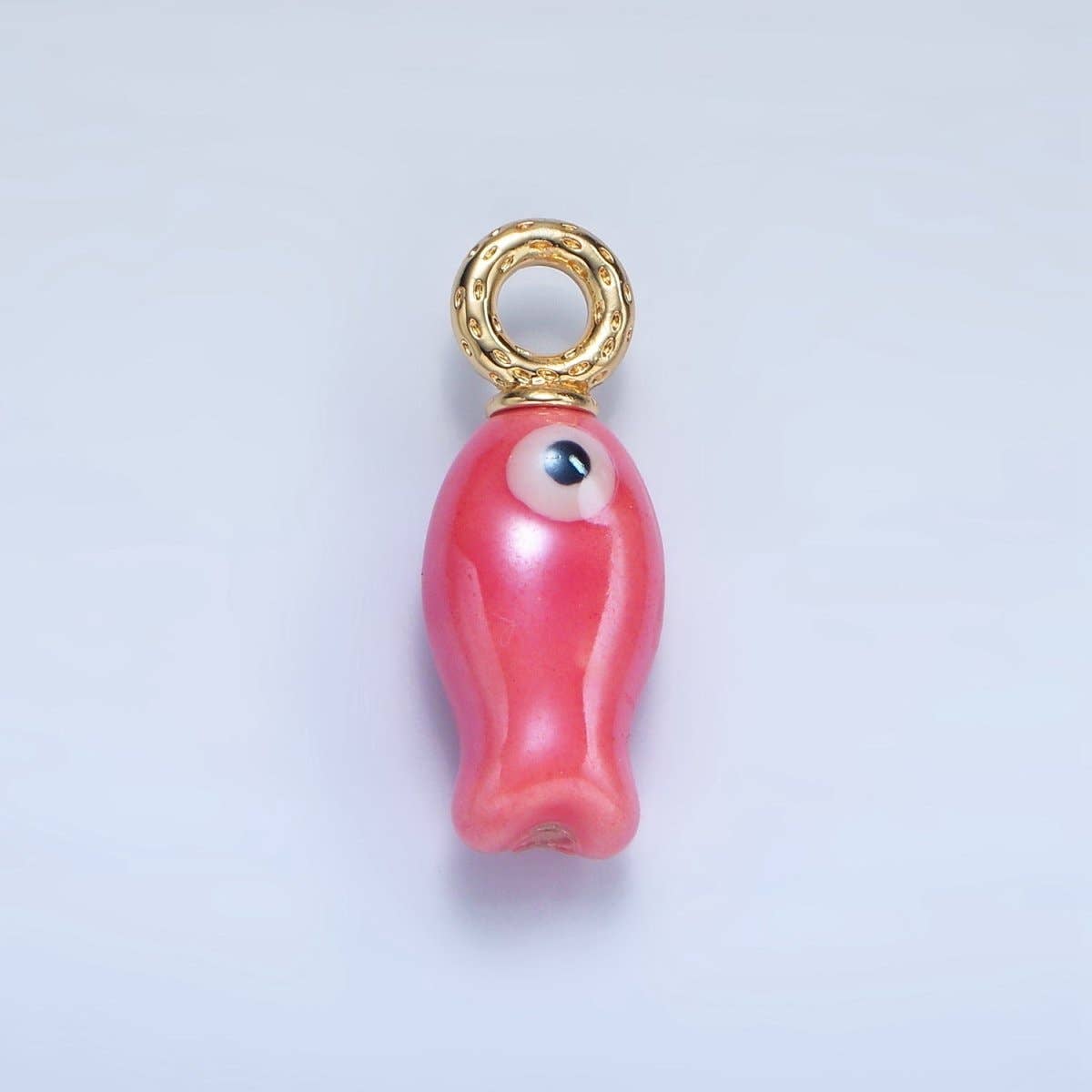 24K Gold Filled 30mm Enamel Fish Sea Animal Ceramic Drop Charm | X794 - X801: White
