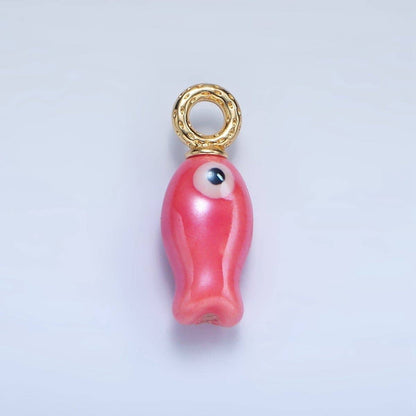 24K Gold Filled 30mm Enamel Fish Sea Animal Ceramic Drop Charm | X794 - X801: White