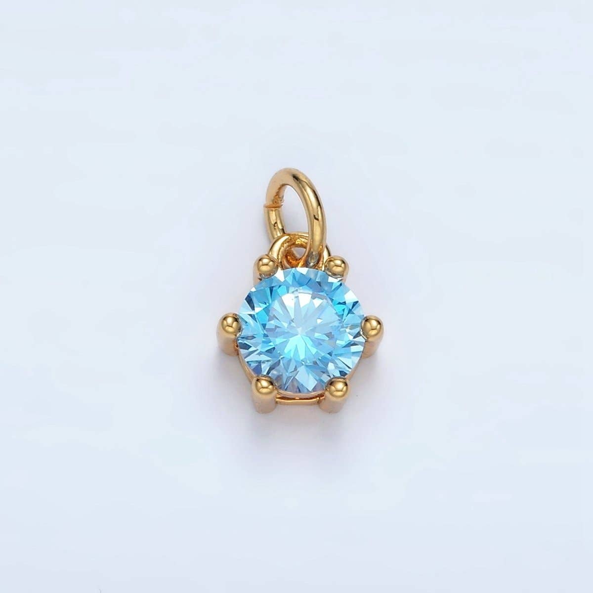 24K Gold Filled 8mm Round CZ Birthstone Personalized Charm | AG871 - AG876: February - Amethyst