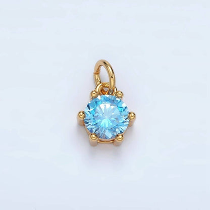 24K Gold Filled 8mm Round CZ Birthstone Personalized Charm | AG871 - AG876: February - Amethyst