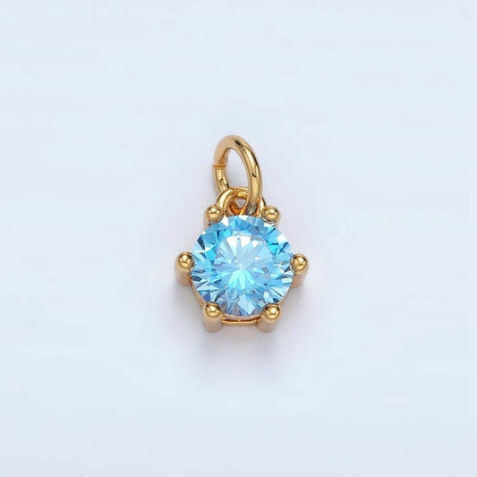 24K Gold Filled 8mm Round CZ Birthstone Personalized Charm | AG871 - AG876: March - Aquamarine