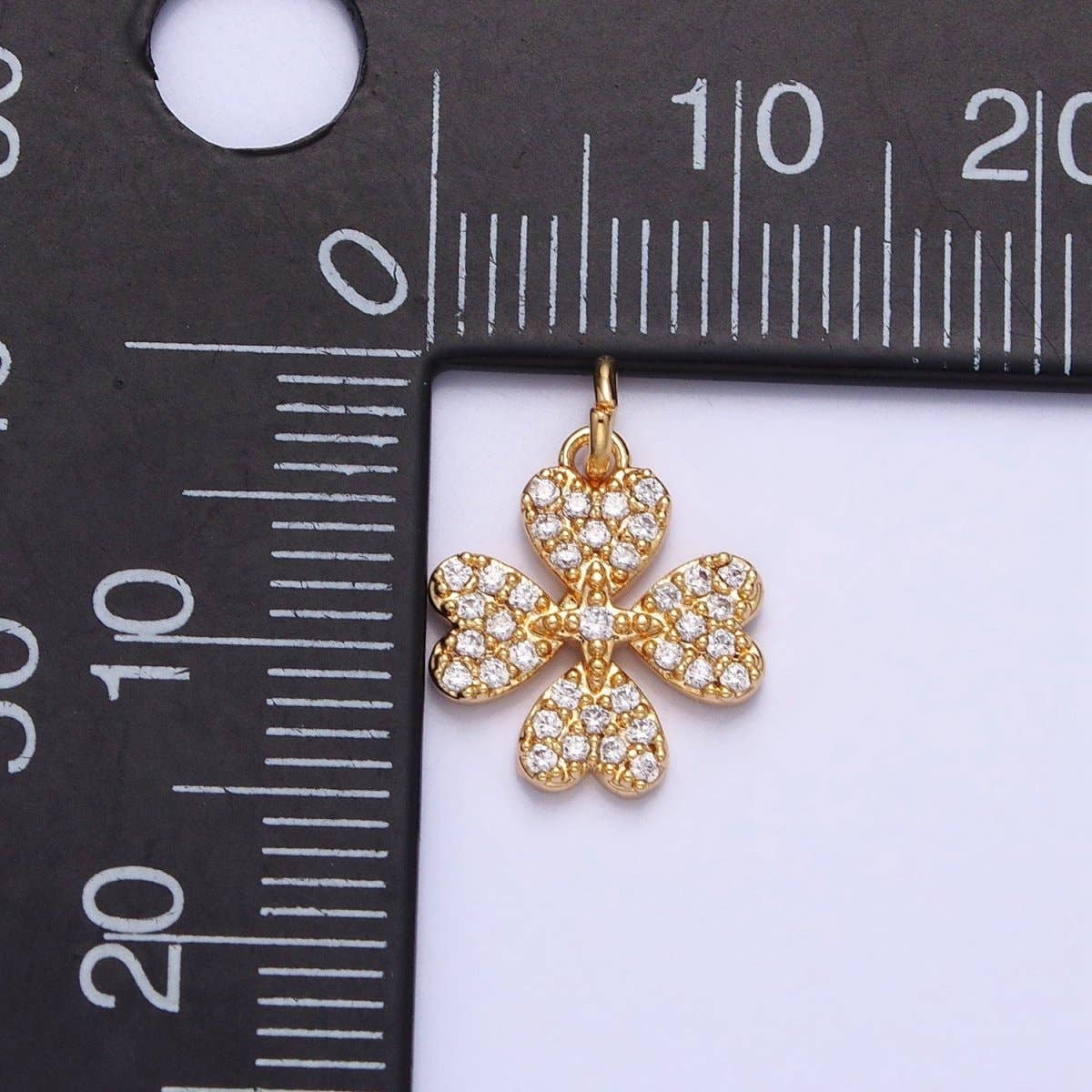 Gold, Silver Micro Paved CZ Heart Petal Clover Quatrefoil Add-On Charm | AC769 AC770: Gold