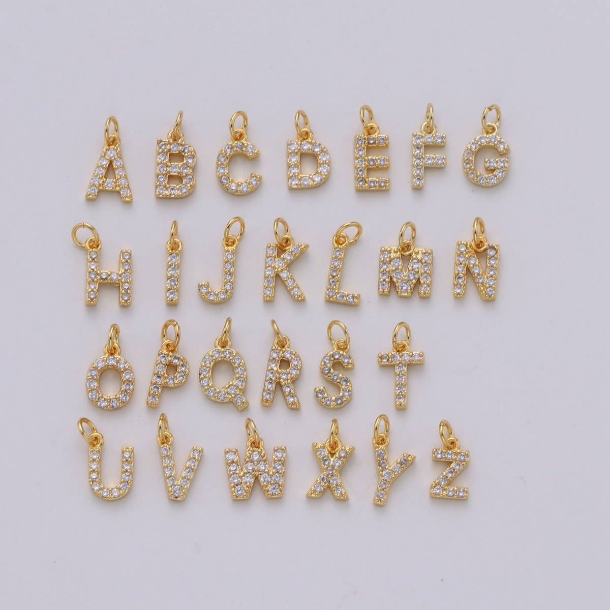 14k Gold Filled Tiny CZ Initial, Letter Alphabet Micro Pave charms Dainty Gold Cubic Pendant Charm for Necklace Bracelet Earring Add on A-099 to A-111: By Set