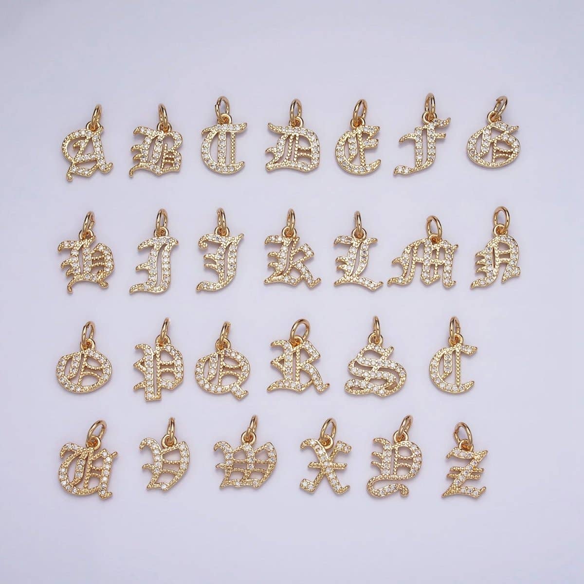 16K Gold Filled Initial Letter Old English Font Personalized Micro Paved Add-On Charm | A-572-A-584: ALL INITIAL